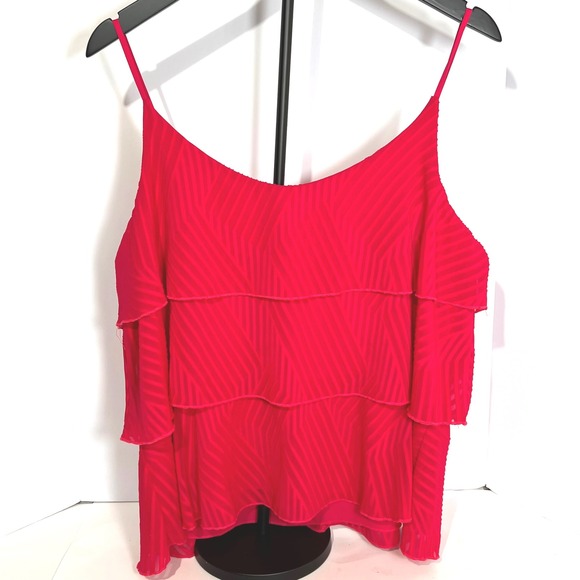 Amadi Ruffle Layered Cami Top Hot Pink Sleeveless Tank Blouse Party - Picture 1 of 8